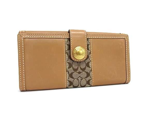COACH コーチ シグネチャー レザー×キャンバス 二つ折り 長財布 ウォレット 札入れ 小銭入れ カード入れ ブラウン系 DJ4639拍卖