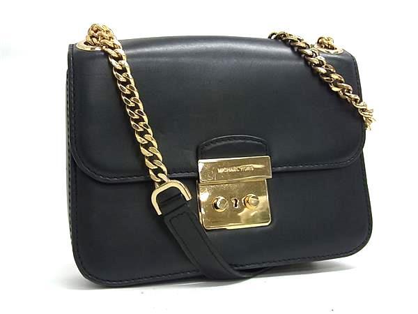 1円 MICHAEL KORS マイケルコース レザー チェーン クロスボディ ショルダーバッグ ハンドバッグ 斜め掛けかばん ブラック系 BP5865拍卖