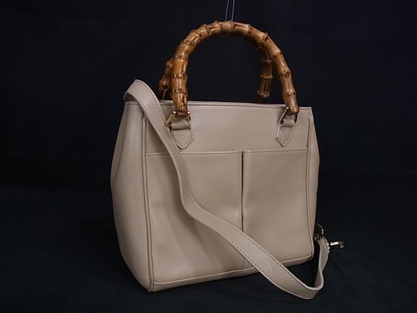 1円GUCCI グッチ 000 2122 0316 バンブー レザー 2WAY クロスボディ ハンドバッグ ショルダー トート レディース ライトベージュ系 BP5874拍卖