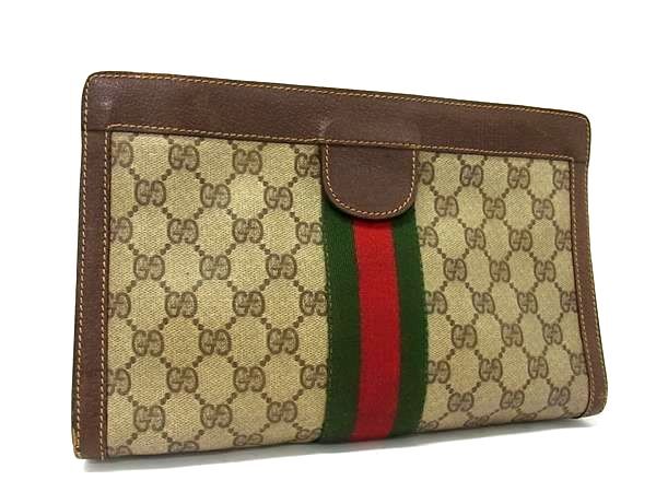 1円 GUCCI オールドグッチ ヴィンテージ シェリーライン PVC×レザー クラッチバッグ セカンドバッグ メンズ ブラウン系 FR6630拍卖