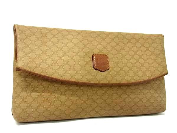 1円 CELINE セリーヌ ヴィンテージ マカダム柄 PVC×レザー クラッチバッグ セカンドバッグ レディース メンズ ベージュ系 FV3861拍卖