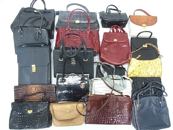 1円 ■極上■本物■JRA公認■ クロコダイル オーストリッチ 等 型押含む ハンドバッグ ショルダーバッグ 等 20点セット まとめ売り FV3824拍卖