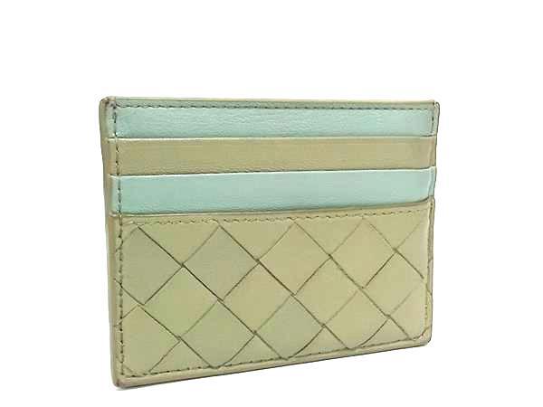 1円 BOTTEGA VENETA ボッテガヴェネタ イントレチャート レザー カードケース パスケース カード入れ 定期入れ ライトグリーン系 FP8809拍卖