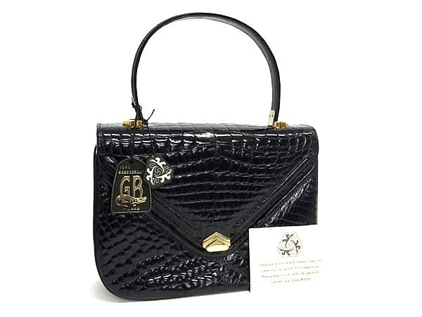 1円 ■極上■本物■ G.BORRI ジーボリー クロコダイル ワンハンドル ハンドバッグ レディース ブラック系 BM9977拍卖