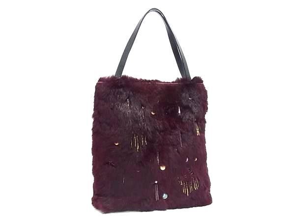1円 GIVENCHY ジバンシィ ラビットファー×ナイロン ビーズ ハンドバッグ トート 肩掛け レディース パープル系×ブラック系 BM9972拍卖