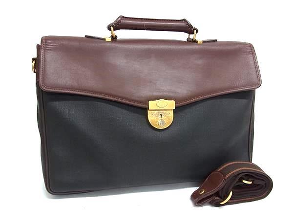 1円 dunhill ダンヒル PVC×レザー 2WAY ビジネスバッグ ブリーフケース ショルダー ビジネス 紳士 メンズ ブラック系×ブラウン系 BM9973拍卖
