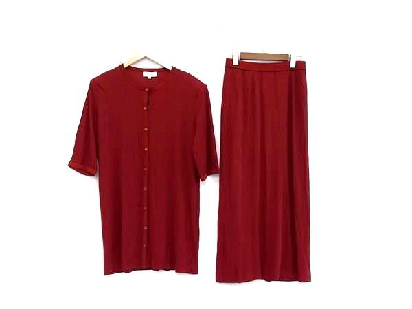 1円■美品■ YVESSAINTLAURENT イヴサンローラン レーヨン 七分袖 ロングスカート セットアップ L/9号 洋服 2点セット ボルドー系 FP8754拍卖