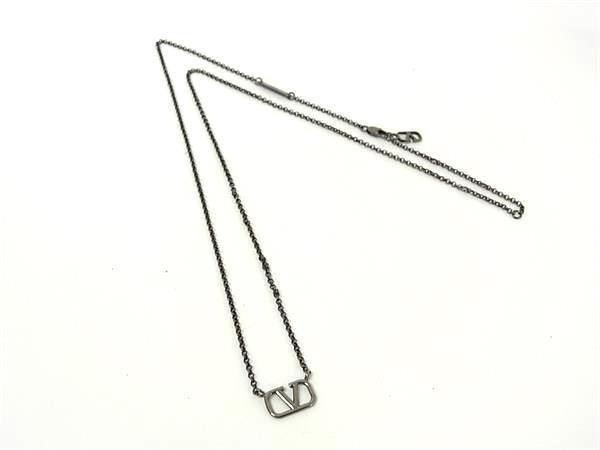 1円 VALENTINO GARAVANI ヴァレンティノ ガラヴァーニ Vロゴ ネックレス ペンダント アクセサリー メンズ レディース ブラック系 FU6106拍卖