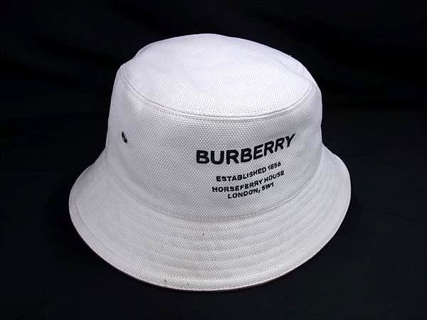 1円 BURBERRY バーバリー コットン100% バケットハット 帽子 表記サイズ M レディース メンズ アイボリー系 FU5928拍卖