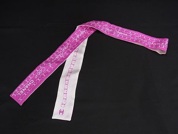 1円 ■美品■ CHANEL シャネル ココマーク シルク100% ツイリー リボンスカーフ レディース パープル系 FU5970拍卖
