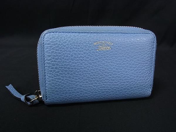 1円 GUCCI グッチ 368877 スウィング レザー カードケース カード入れ 名刺入れ パスケース 定期入れ レディース ライトブルー系 FN7982拍卖