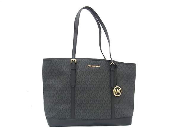 1円 ■極美品■ MICHAEL KORS マイケルコース MK柄 PVC ショルダーバッグ トートバッグ 肩掛け メンズ レディース ブラック系 FP8674拍卖