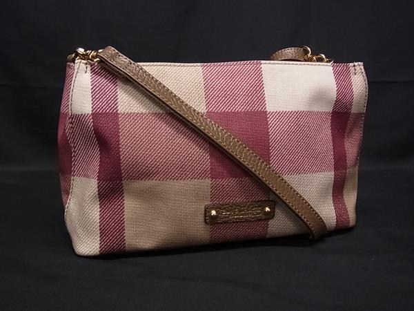 1円 BLUE LABEL CRESTBRIDGE ブルーレーベル クレストブリッジ PVC チェック柄 クロスボディ ショルダーバッグ ワインレッド系 FP8620拍卖