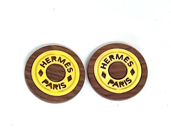 1円 ■美品■ HERMES エルメス ヴィンテージ セリエ クリップ式 イヤリング アクセサリー レディース ブラウン系×ゴールド系 FU5824拍卖