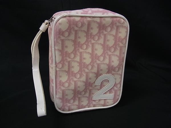 1円 ChristianDior クリスチャンディオール トロッター ナイロン マルチポーチ マルチケース 小物入れ ピンク系×ホワイト系 FS7301拍卖