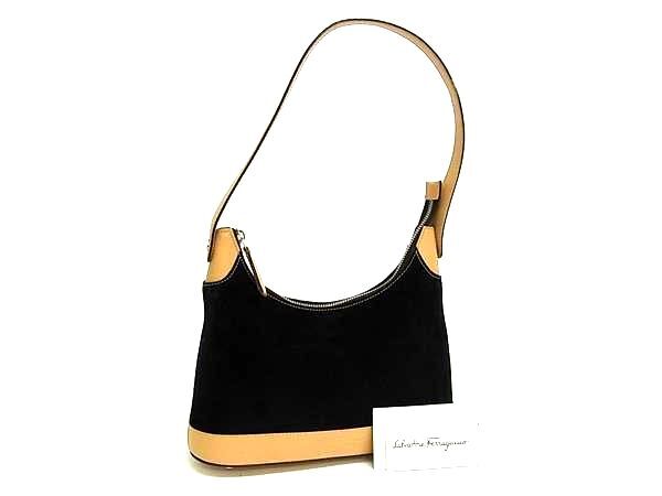 1円 ■美品■ Salvatore Ferragamo フェラガモ スエード ワンショルダーバッグ 肩掛けかばん レディース ブラック系 FP8659拍卖