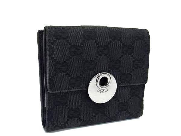 1円 GUCCI グッチ GG柄 GGキャンバス 二つ折り 財布 ウォレット 小銭入れ 札入れ カード入れ メンズ レディース ブラック系 FN7881拍卖