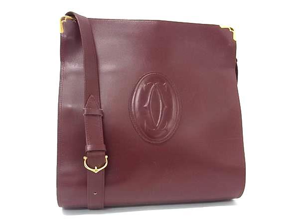1円 Cartier カルティエ マストライン レザー クロスボディ ショルダーバッグ 斜め掛け レディース ボルドー系 FP8558拍卖