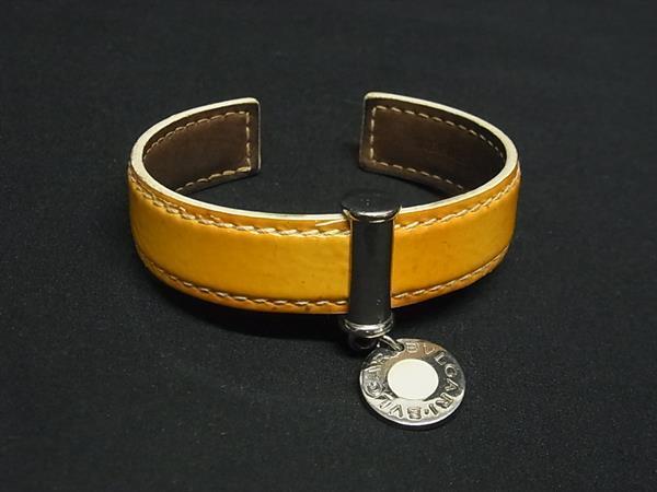 1円 BVLGARI ブルガリブルガリ パテントレザー バングル ブレスレット アクセサリー レディース イエロー系×シルバー系 BQ2682拍卖