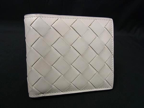 1円 BOTTEGA VENETA ボッテガヴェネタ イントレチャート レザー 二つ折り 財布 ウォレット 小銭入れ 札入れ アイボリー系 FV3691拍卖