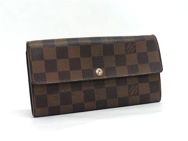 1円 LOUIS VUITTON ルイヴィトン N61734 ダミエ ポルトフォイユ サラ 二つ折り 長財布 ウォレット 小銭入れ 札入れ ブラウン系 FN7846拍卖