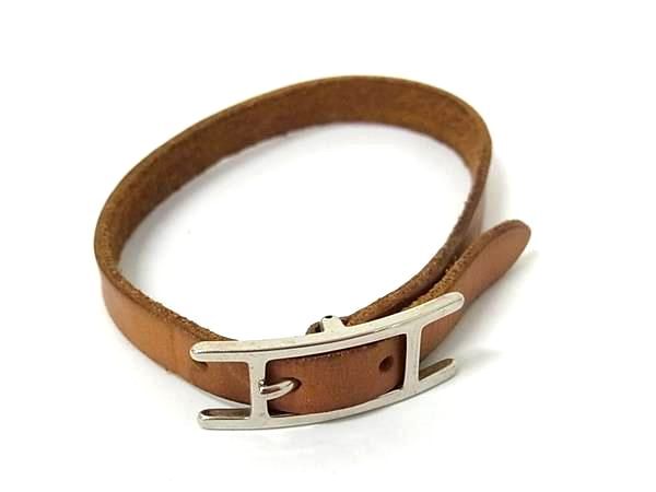 1円 HERMES エルメス アピ3 レザー シルバー金具 ブレスレット アクセサリー レディース メンズ ブラウン系 FU5706拍卖