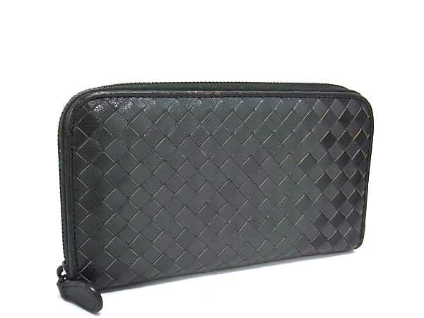 1円 ■美品■ BOTTEGA VENETA ボッテガヴェネタ イントレチャート レザー ラウンドファスナー 長財布 ウォレット メンズ グレー系 FN7850拍卖