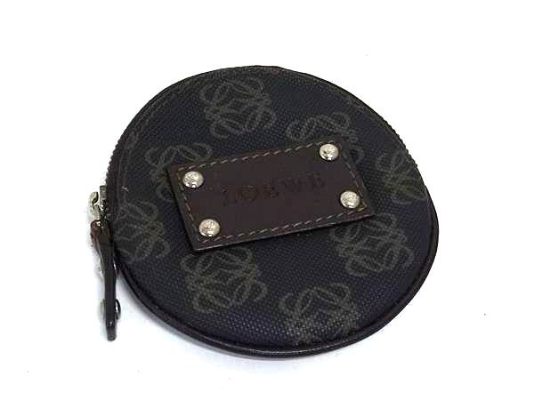 1円 LOEWE ロエベ アナグラム PVC×レザー コインケース コインパース 小銭入れ レディース メンズ ブラウン系 FN7824拍卖