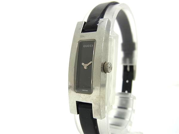 1円 ■稼働品■ GUCCI グッチ 3900L レザー×SS 3気圧防水 クォーツ 腕時計 ウォッチ レディース ブラック系×シルバー系 BQ2671拍卖