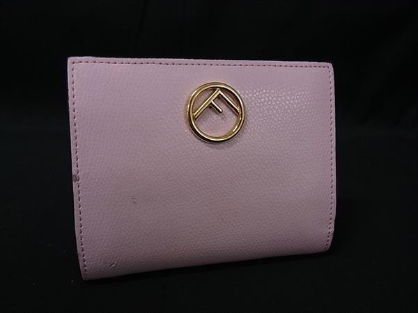 1円 FENDI フェンディ エフイズ レザー 二つ折り 財布 ウォレット 小銭入れ 札入れ レディース ピンク系 BQ2633拍卖