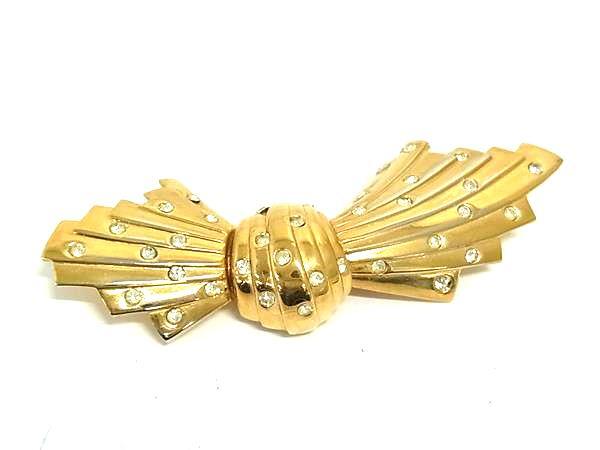 1円 ■美品■ GIVENCHY ジバンシィ ヴィンテージ ラインストーン ピンブローチ ピンバッチ アクセサリー レディース ゴールド系 FS7053拍卖