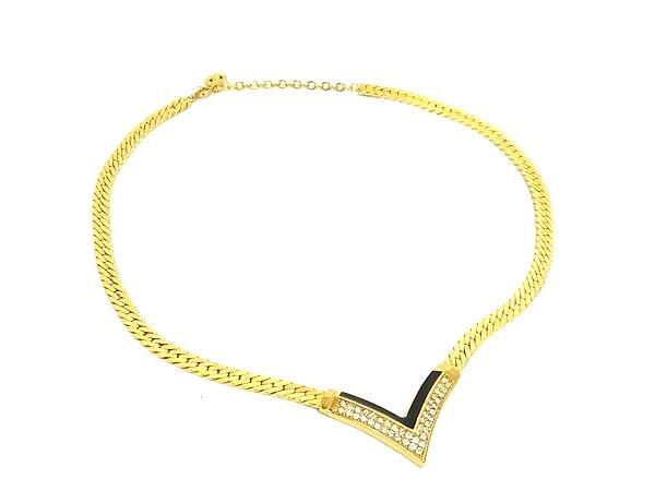 1円 ChristianDior クリスチャンディオール ヴィンテージ ラインストーン ネックレス アクセサリー レディース ゴールド系 FP8494拍卖