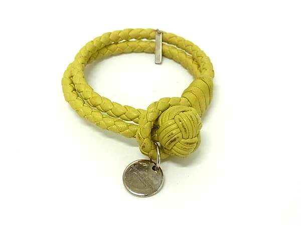 1円 BOTTEGA VENETA ボッテガヴェネタ イントレチャート レザー ブレスレット アクセサリー レディース イエロー系 FS7121拍卖