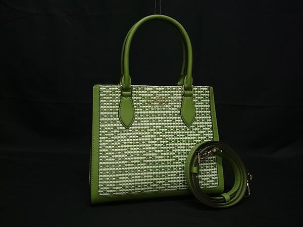 1円 ■極美品■ kate spade ケイトスペード KF511 エリー PVC 2WAY ショルダー ハンドバッグ ライトグリーン系×アイボリー系 FU5134拍卖