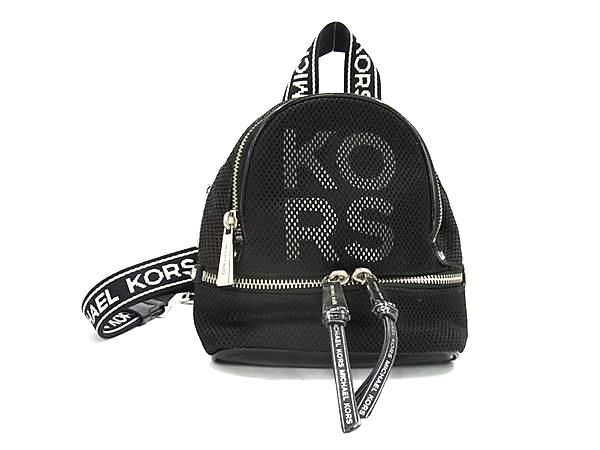 1円 MICHAEL KORS マイケルコース メッシュ×パテントレザー ミニ リュックサック バックパック レディース ブラック系 FU5139拍卖
