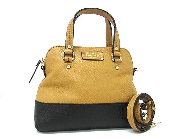 1円 ■美品■ kate spade ケイトスペード レザー 2WAY ハンドバッグ トートバッグ ショルダー 斜め掛け ブラウン系×ブラック系 FU5146拍卖