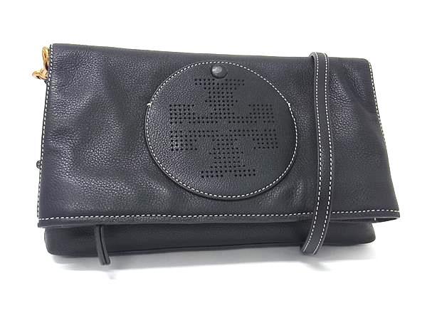 1円 ■美品■ TORY BURCH トリーバーチ レザー 2WAY クロスボディ ショルダーバッグ クラッチバッグ レディース メンズ ブラック系 FU5180拍卖