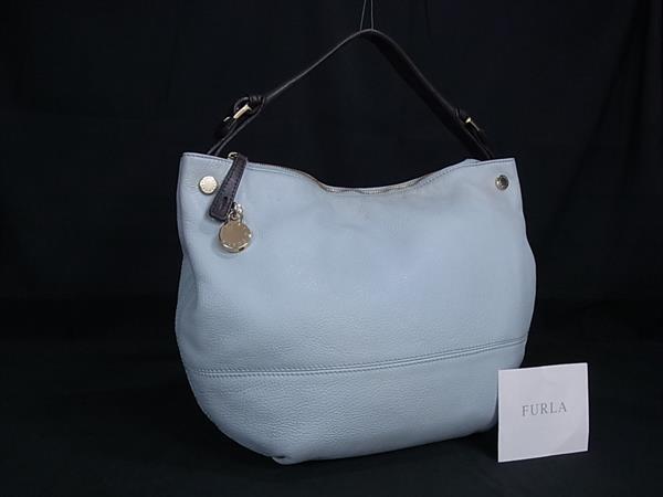 1円 FURLA フルラ レザー ワンショルダーバッグ ハンドバッグ 肩掛けかばん レディース ライトブルー系 FU4888拍卖