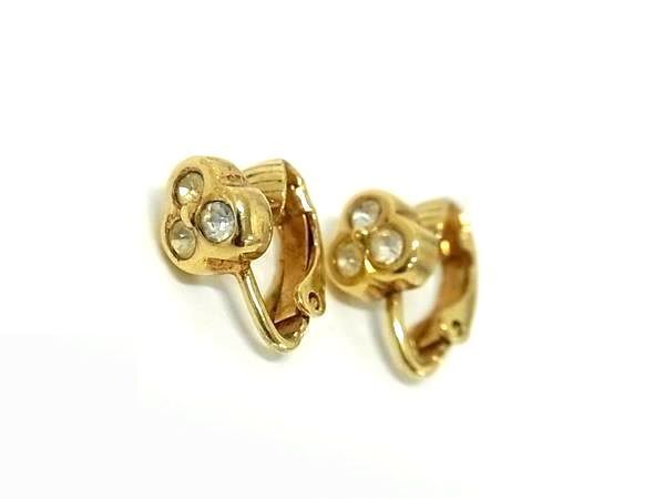 1円 ■美品■ ChristianDior ディオール ヴィンテージ ラインストーン クリップ式 イヤリング アクセサリー ゴールド系 FS6648拍卖