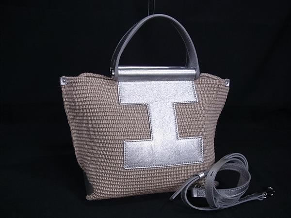 1円 ■極美品■ IACUCCI イアクッチ ソルベット PVC×レザー 2WAY クロスボディ ハンドバッグ ショルダー 斜め掛け ベージュ系 FU4919拍卖