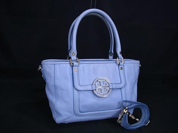 1円 TORY BURCH トリーバーチ アマンダ レザー 2WAY ハンドバッグ トートバッグ ショルダー 斜め掛け レディース ライトブルー系 FU4946拍卖