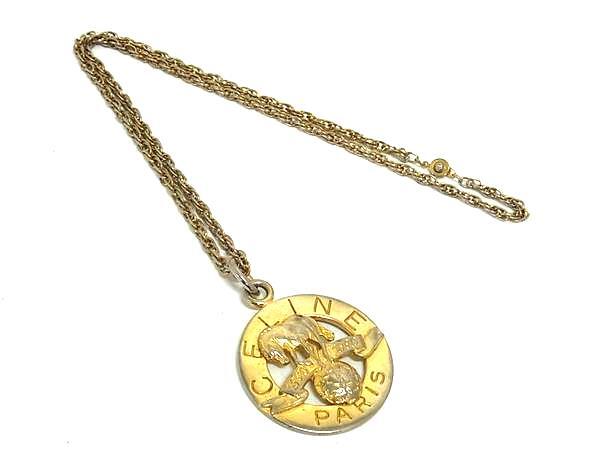 1円 CELINE セリーヌ ヴィンテージ ホース 馬 ネックレス ペンダント アクセサリー レディース メンズ ゴールド系 FS6288拍卖