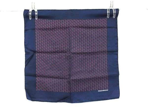 1円 ■美品■ HERMES エルメス プチカレ カヴロッシュ シルク100% ハンカチ ハンカチーフ ポケットチーフ ネイビー系×レッド系 BR0892拍卖