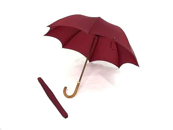 1円 HERMES エルメス ゴールド金具 長傘 雨具 高級傘 アンブレラ メンズ レディース ボルドー系×ブラウン系 FR6534拍卖