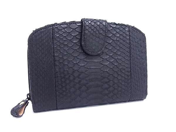 ■極上■本物■極美品■ ZENI G ? パイソン ラウンドファスナー 財布 札入れ 小銭入れ ウォレット 斜め掛け ブラック系 DH9423拍卖