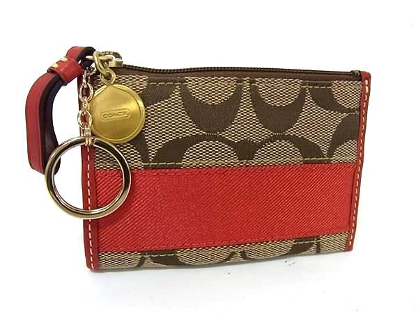 ■新品同様■ COACH コーチ シグネチャー キャンバス×レザー コインケース コインパース 小銭入れ ブラウン系×オレンジ系 DJ0548拍卖