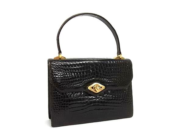 1円 ■極上■本物■美品■ GUCCI グッチ オールドグッチ ヴィンテージ クロコダイル ターンロック ハンドバッグ ダークブラウン系 FE9753拍卖