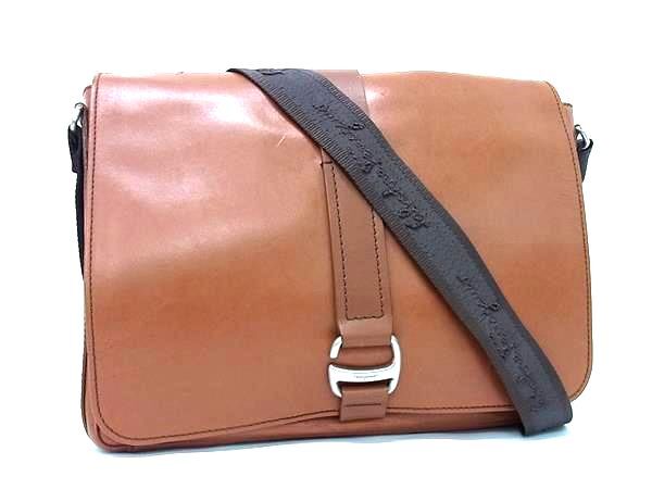 1円 Salvatore Ferragamo フェラガモ レザー クロスボディ ショルダーバッグ 斜め掛け ビジネスバッグ ブリーフケース ブラウン系 FS0734拍卖