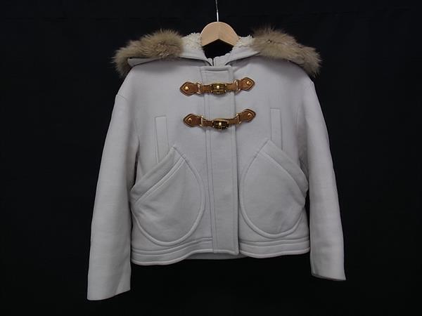 1円 miumiu ミュウミュウ ウール×アンゴラ フォックスファー ダッフル ショート コート アウター 上着 洋服 オフホワイト系 BN4325拍卖