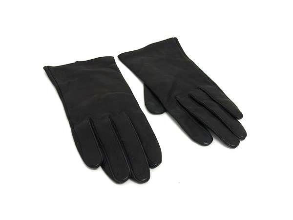 1円 ■美品■ ChristianDior クリスチャンディオール レザー 手袋 グローブ 防寒具 表記サイズ 18 レディース ブラック系 BM6191拍卖